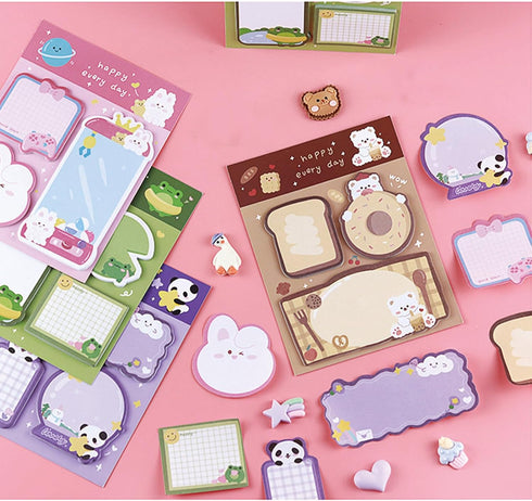 4 Pack Cute Sticky Notes Cartoon Animal Sticky Memo Pads Kawaii Small Self-Stick Memo Note Pad Office School Supplies (Cartoon-1)...