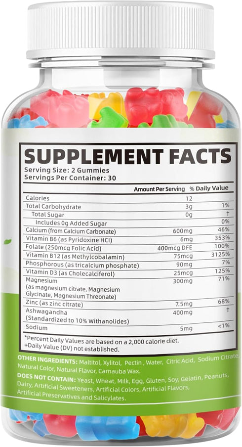 Calcium Magnesium Zinc Gummies for Women, Calcium Magnesium Supplement Chewable Calcium 600 mg with Vitamin D3 for Bone Strength Vegan Mixed Fruit...