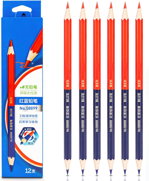 Precision Marking Pencils for Detailed Work (Wooden Pole Red and Blue Dual Color)...