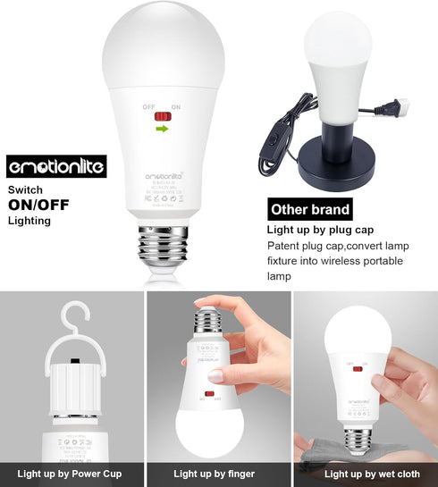 Emotionlite Rechargeable Emergency Light Bulb,1800mAh Battery Backup for Home Power Failure,Outage Emergency Reading Lighting Camping Hurricane,3 ...