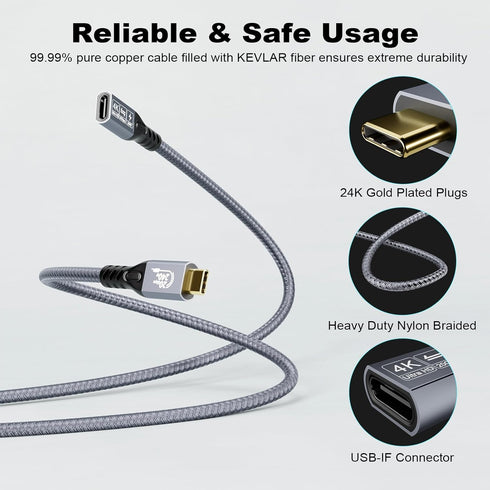 20Gbps USB C 3.2 Extension Cable, USBC 3.2 Gen2 Type-c Male to Female Extender Cable Ultra HD 4K@60Hz 240W Charging 20Gbps Data Transfer Compatibl...
