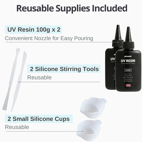 Piccassio UV Resin Clear 200g - Upgraded Hard Type UV Glue - Rapid Cure Craft Resin Using UV Light - Casting and Coating - Make DIY Crafts - Jewel...