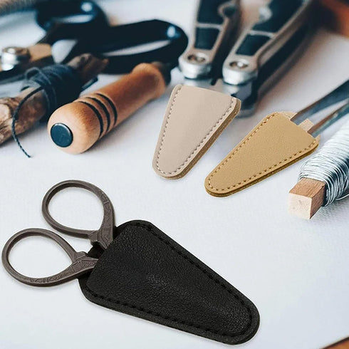 Simple Leather Scissors Leather Sheath Hairdressing Scissors Storage Leather Sheath Household Scissors Protective Leather Sheath (Black, Wine Red,...