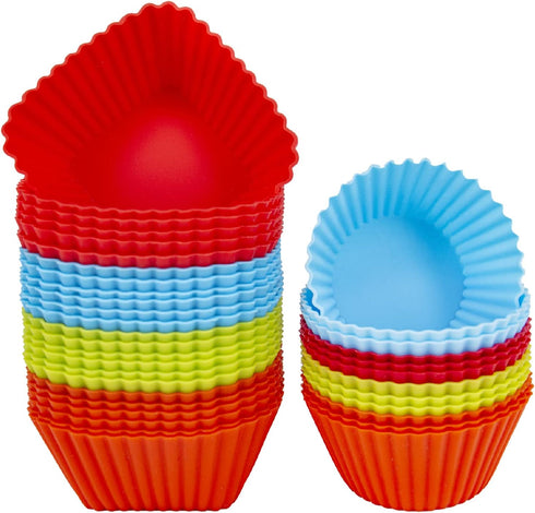 Reusable Silicone Baking Cups of 24 Pack, Square and Round Muffin Baking Liners, Thicken Non-stick Muffin Molds, 4 Colors, BPA-Free...