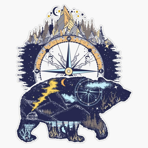 eDesign Bear And Mountains Sticker Vinyl Decal Wall Laptop Window Car Bumper Sticker 5 Inch...