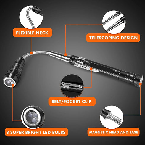 LED Magnetic Pickup Tool, Gifts for Men Dad Him Boyfriend Husband, Cool Gadget with LED Lights, Extendable Neck, Telescoping Pick Up Magnet Stick ...