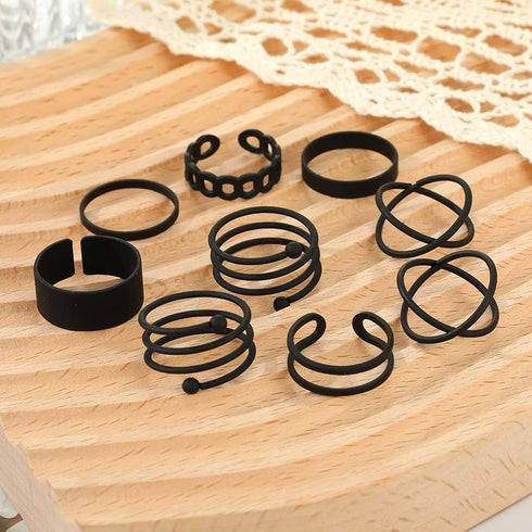 Black Knuckle Rings Set for Women Vintage Stackable Midi Rings Boho Crystal Pearl Sea Wave Finger Ring Pack...