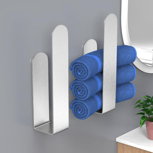 HUFEEOH 2 Pack Adhesive Hand towel holder, Sticky Towel Bar Towel Holder Wall Mounted, Stainless Steel Kitchen Towel Holder Hand Towel Rack for Ba...