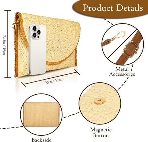 Summer Straw Crochet Beach Bag Woven Handbag Clutch Boho Purse for Women...