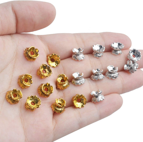 Lotus Form 60PCS Double End Flower Bead Spacer Caps, Antique Alloy Jewelry Caps for Bracelet, Necklace, Earring Crafts Making...