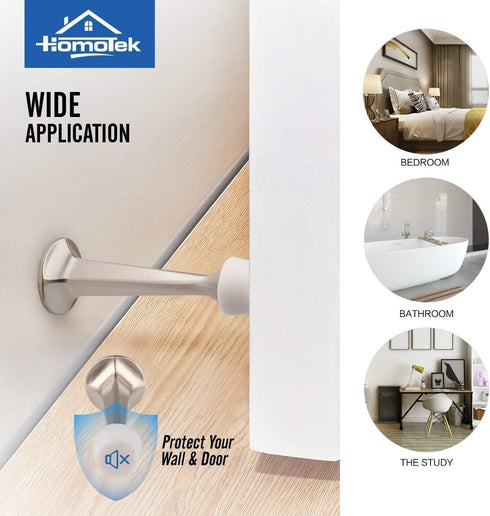 HOMOTEK 3 Pack Heavy Duty Solid Rigid Door Stop with Soft Rubber Tip, Zinc Die Cast Door Stopper Protect Wall & Door, Satin Nickel...
