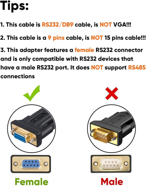 CableCreation USB to RS232 Adapter with PL2303 Chipset, 6.6ft USB 2.0 Male to RS232 Female DB9 Serial Converter Cable for Cashier Register, Modem,...
