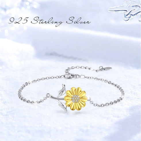 Cuoka Sunflower Bracelet/Anklet 925 Sterling Silver Sunflower Jewelry Sunflower Mother Day Gift Summer Jewelry For Women with Box...