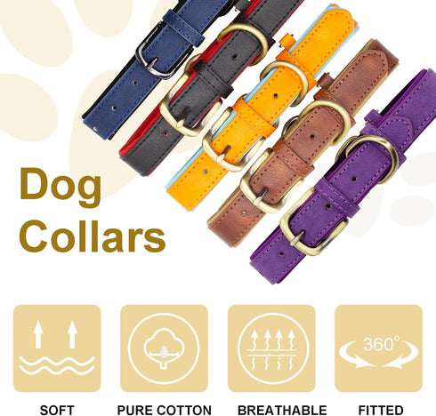 SUFEI Leather Soft Padded Dog Collar Breathable Adjustable Waterproof Tactical Pet Collar with Metal Buckle for Small Medium Dogs (S, Orange Blue)...