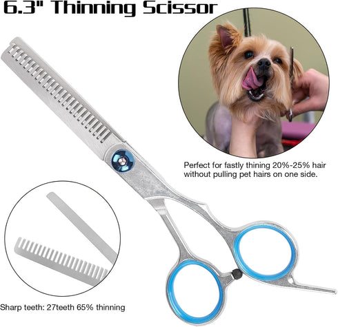 Premium Dog Grooming Scissors with Safety Round Tips, 3 in 1 Dog Grooming Scissors Kit, 4CR Stainless Steel Premium Pet Grooming Shears for Dog, S...