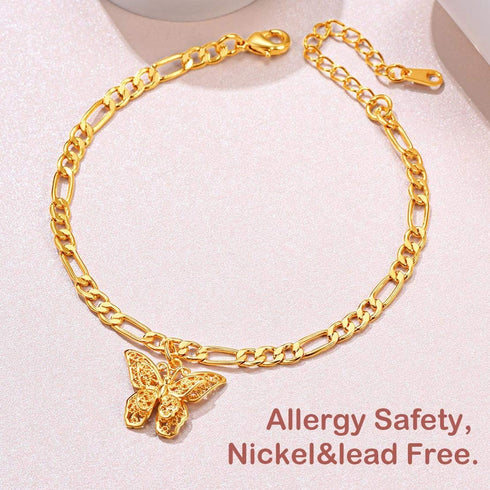 FindChic Butterfly Anklets for Women, 8.5'' to 10.5inch Dainty 18K Gold Plated Cute Charm Figaro Chain Ankle Bracelets Barefoot Jewelry...