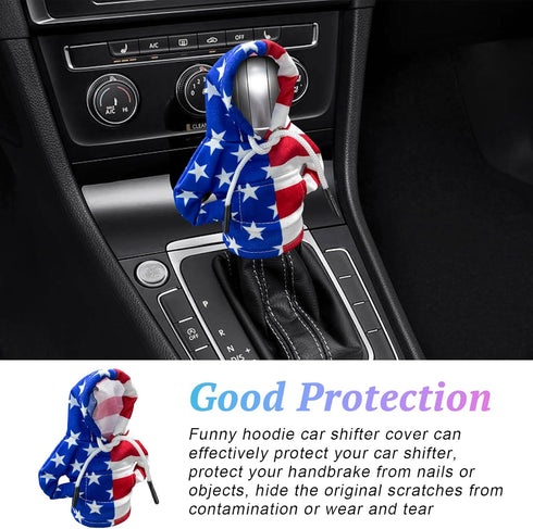 Car Gear Shift Cover, Fashionable and Funny Car Gear Shift Hoodies Cover, Winter Warm Gear Shift Knob Cover Sweater Shirt (Flag Left & Right)...
