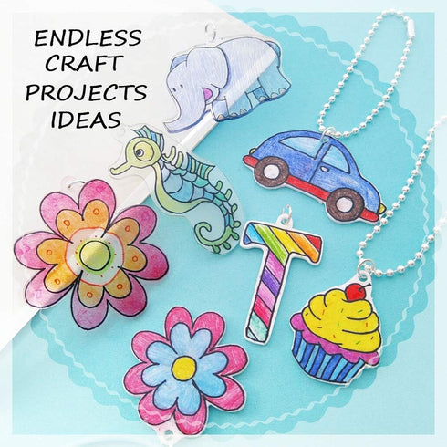 Benvo 157 Pcs Heat Shrink Plastic Sheet Kit Shrinky Art Film Paper 20 Pcs with 135 Pcs Keychains Accessory Ear Hooks Chain Beads Lobster Clasps an...