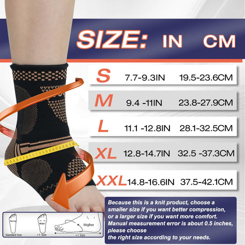 Copper Ankle Brace for Men & Women - (1 Pair) Ankle Compression Sleeve, Compression Support for Plantar Fasciitis, Achilles Tendonitis, Ankle Pain...