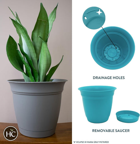 The HC Companies 6 Inch Eclipse Round Planter with Saucer - Indoor Outdoor Plant Pot for Flowers, Vegetables, and Herbs, Teal...