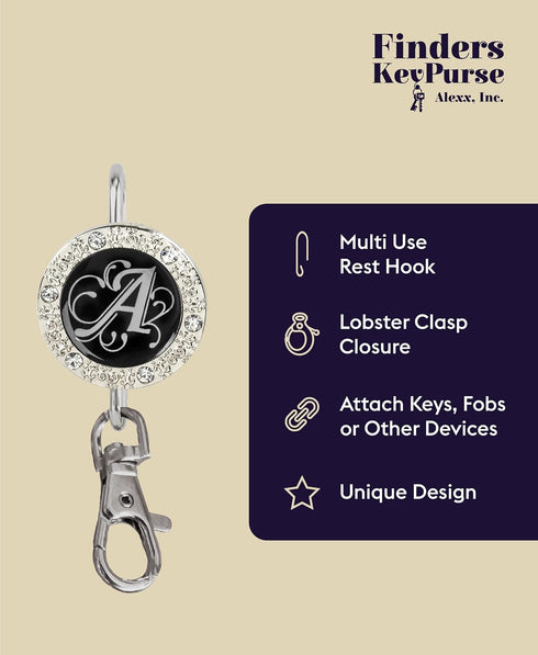 Women’s Bag Charm Key Finder, Car Keychain Hook, Cute Purse Organizer & Tote Bag Accessories, Gifts for Mom - Monogram Letter...