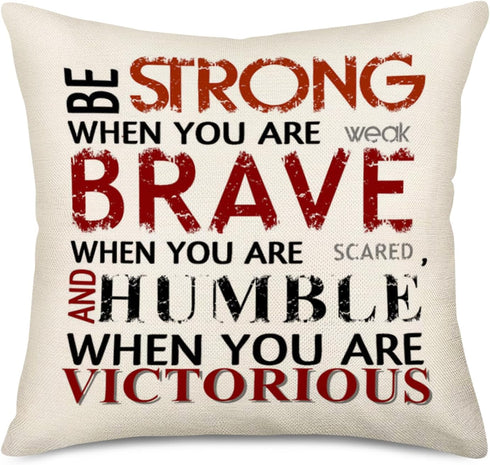 Fukeen Inspirational Quotes Throw Pillow Cases Cotton Linen Decorative Stong, Brave, Humble, Victorious Words Cushion Covers Standard 18”x18” Home...
