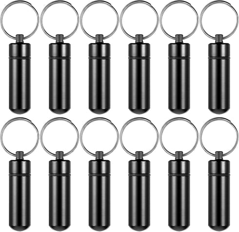 Prasacco 12 Pieces Portable Small Case, Portable Keychain Holder Mini Travel Container Metal Case Bottle with Keyring Waterproof Mini Storage for ...