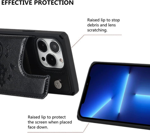 iCoverCase Compatible with iPhone 13 Pro Max Wallet Phone Case with Card Holder for Women, RFID Blocking Embossed PU Leather Wrist Strap Case 6.7 ...