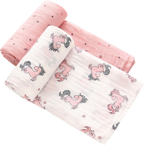 Miracle Baby 2 Pack Muslin Swaddle Blanket for Girl Boy, 47"x47" 100% Cotton Muslin Extra-Large Swaddle Blankets, Breathable Muslin Swaddling Wrap...