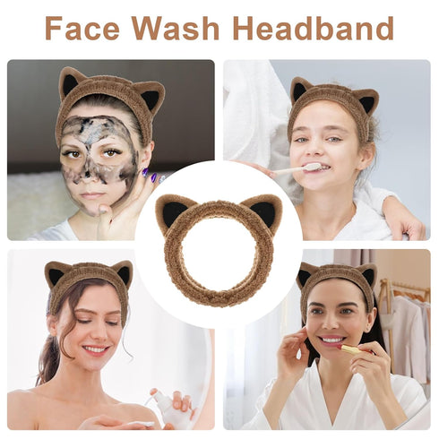 2 Pcs Cute Cat Skincare Headband for Washing Face Makeup Skincare, Animal Headbands for Women Girls Cute Stuff Gifts Soft Coral Fleece Facial Wash...