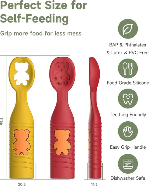 Baby First Spoons Set (4 Pack),Pre-Spoon Feeding Utensil for Kids Aged 6+ Months,Baby Led Weaning (BLW) Teething Spoon-Self Feeding,Silicone Toddl...