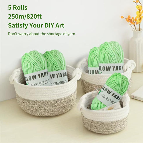 Glow in The Dark Yarn for Crochet, 5 Roll Upgrade Luminous Yarn for Crocheting, 50 Yards DIY Arts Bulk Crafts Sewing Beginner Supplies for Music F...
