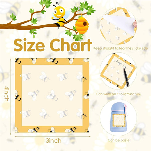 9 Pieces Bee Sticky Notes Adhesive Bee Memo Notes Self-Stick Note Pads for Spring Summer School Office Home Supplies Students Teachers Presents, 9...