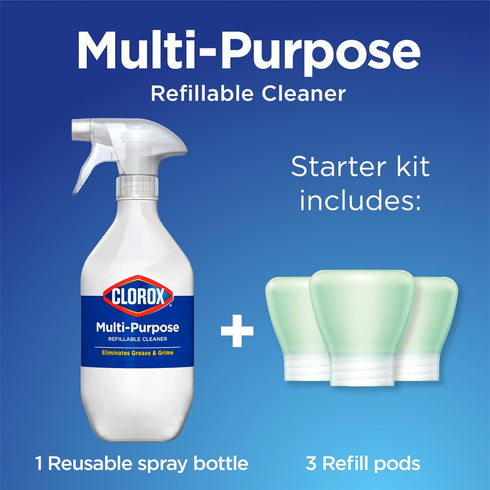 Clorox Multi-Purpose Spray Starter Kit 3x1.125fo, Household Essentials, Concentrated Refill + 20fo Spray Bottle...