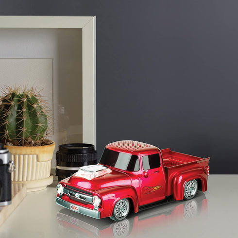 QFX Bluetooth 1956 Pickup Truck Replica Speaker, 3-inch Speakers, Hands Free Link, Built-in Microphone, FM Radio and LED Party Lights, Red - BT-19...
