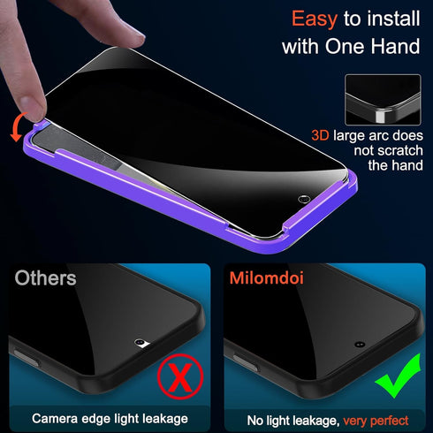 Milomdoi 4 Pack Privacy Screen Protector for Samsung Galaxy S24 with 4 Pack Tempered Glass Camera Lens Protector, Ultra 9H Accessories, case frien...