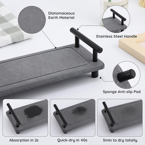 Segbeauty Kitchen Sink Organizer, Instant Dry Sink Caddy Stone Drying Mat with Handle, Diatomaceous Earth Fast Drying Stone Vanity Tray Bathroom S...