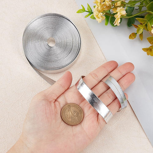 GORGECRAFT 5.5Yds Metallic Leather Straps 0.5" Wide Silver Shiny Flat Leather Cord Glossy Pu Leather Lace Stripper Beading String Ribbon Crafts Do...