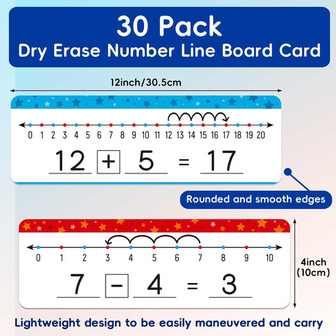 30 Pack Dry Erase Number Line Whiteboard Card 4”x12” Double Sided Dry Erase Board 0-10 on One Side 0-20 on Other Side, Home Teacher Classroom Must...