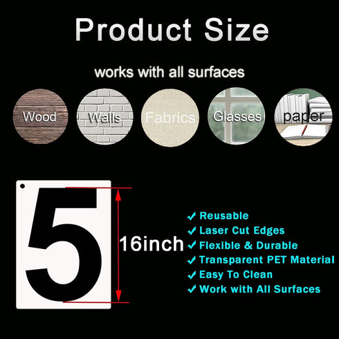 DXCYZ 16 Inch Large Number Stencils Kit 0-9 Address Number Stencil, 10PCS Reusable Plastic Painting Number Templates for Mailbox Signs, Door, Cars...