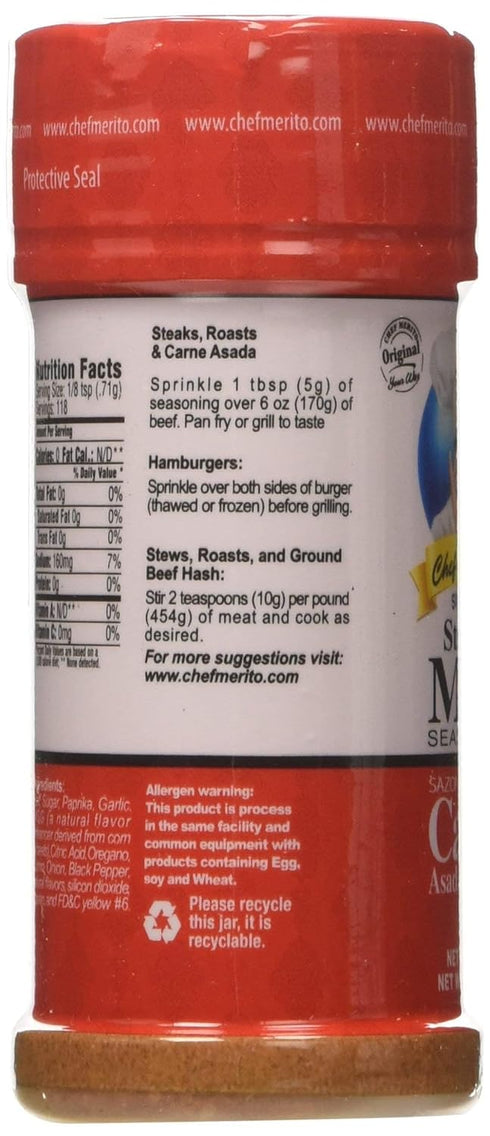 Chef Merito Steak & Meat Seasoning Powder Carne Asada & Bistec 3 oz, Pack of 2 | Chicken Nuggets, Thighs, Steak Seasoning, Grilled, Meat Seasoning...