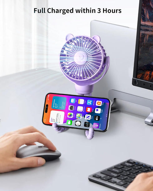 Baby Stroller Fan, Rechargeable Portable Fan with 2000 mAh Battery Operated,3 Wind Speed,360-Degree Rotation,Ultra-Low Noise Level,Safe mini fan f...