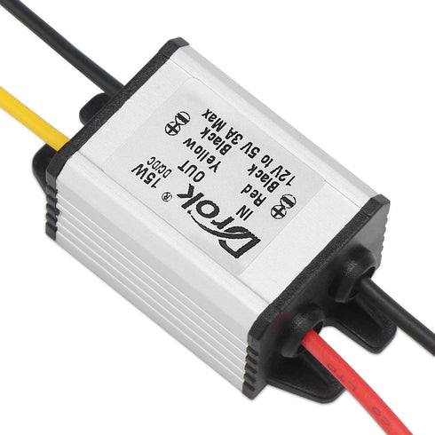 12v to 5v Converter, DROK DC Buck Volt Converter, DC-DC 6.3-22V to 5v 3A Car Power Supply Module, 15W Step-Down Volt Regulator Board (090600)...