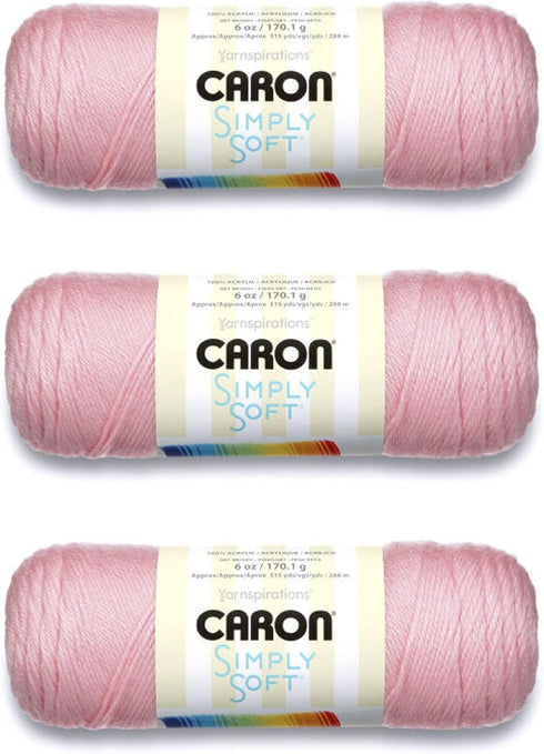 3-Pack Caron Simply Soft 100% Acrylic Yarn ~ SOFT PINK # 9719 ~ 6 oz. Skeins......