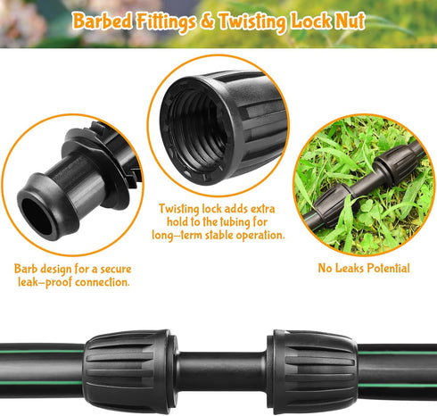Drip Irrigation Fittings for 1/2 Inch Drip Tubing (1/2" ID x 0.65" OD)?1/2'' Drip Line Couplings Anti-drop Locked Nut Barbed Straight Coupling Con...