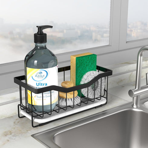 Kitchen Sink Caddy Sink Organizer, Sponge Caddy Holder for Kitchen Sink, Stainless Steel Rustproof Dish Kitchen Caddy Brush Holder with Drain Tray...