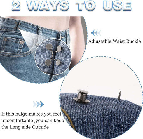 Qianyu 4 Set Pant Waist Tightener Adjustable Waist Buckle Set Extra Replacement Button for Loose Jeans to Make Tighter Button Adjuster for Pants J...