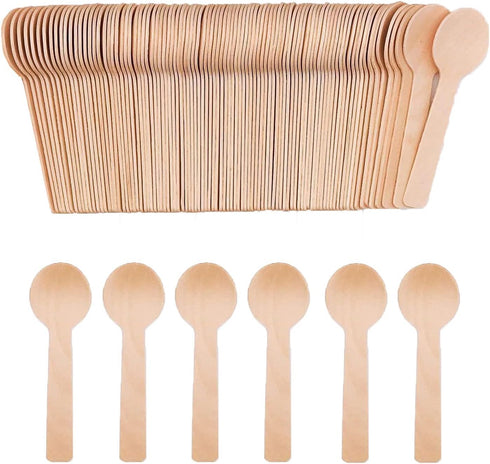 200pcs Mini Wooden Spoons,4inch Disposable Wooden Ice Cream Dessert Spoons,Biodegradable Compostable Birchwood...