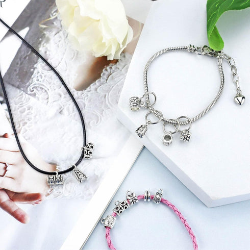 JIALEEY 125 Piece Mixed Antique Tibetan Silver Bail Tube Beads, Bail beads, Spacer Bead, Bead Hanger Fit Charm European Bracelet Pendant Jewelry M...
