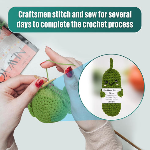 Emotional Support Pickled Cucumber Gift,Handmade Emotional Support Pickle Cucumber, Cute positive pickle Crochet Knitting Doll Ornaments, Funny Re...